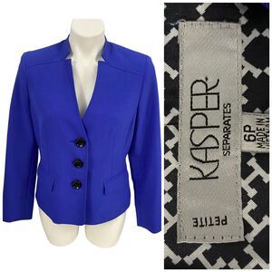 Kasper Blazer Womens 6P Purple Periwinkle Jacket Work Office Casual Career Basic